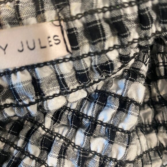 Sincerely Jules Womens Mini Skirt Black White Checkered Tiered Elastic Smocked M - Picture 3 of 9